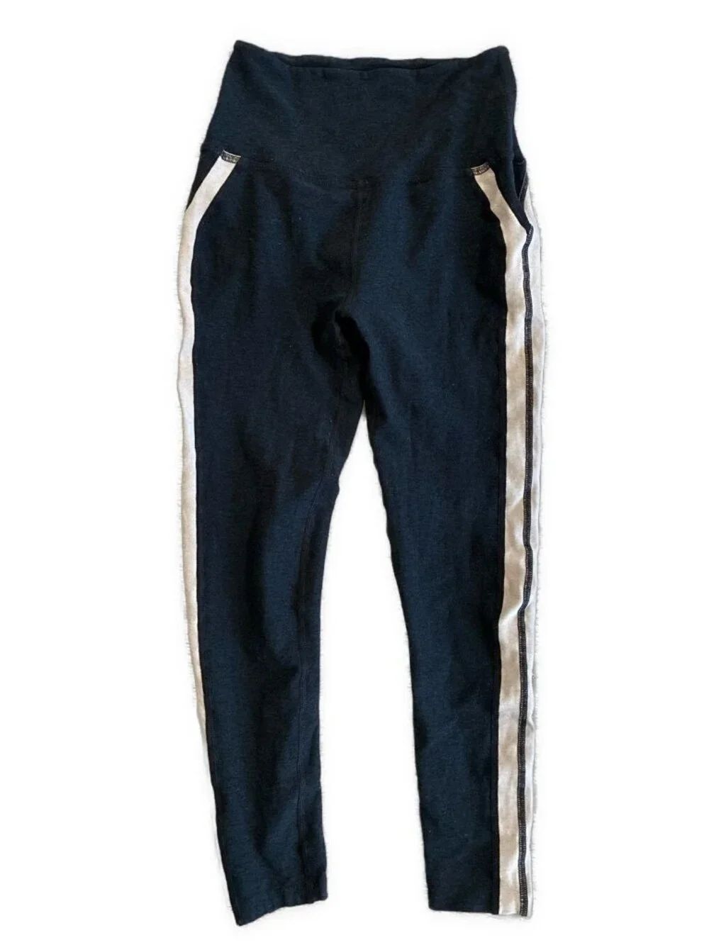 Beyond Yoga Black beige Colorblock side striped High Rise Capri Leggings Medium